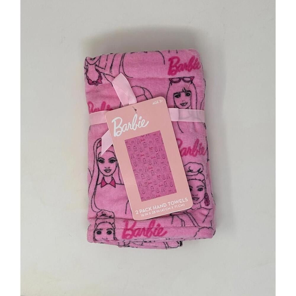Pink Barbie Girls Hand Towels - 100% Cotton - Soft & Stylish Set of 2 New